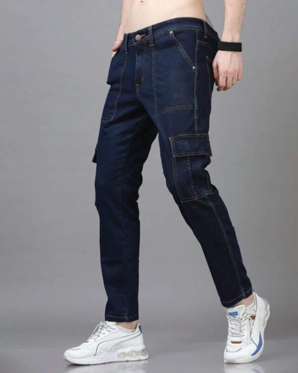 Slim Fit Cargo Jeans in Mid Blue for Men