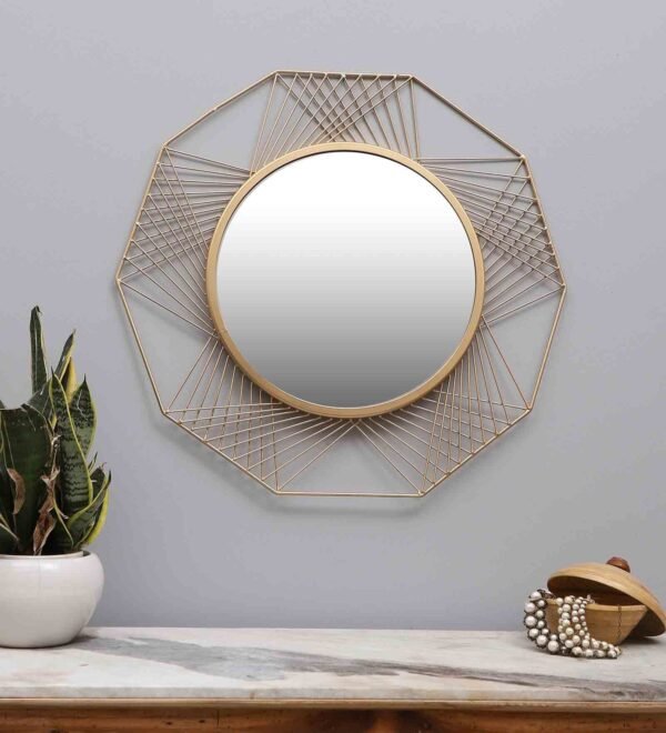 Hexagon Gold Iron Wall Mirror, by Amaya Decors