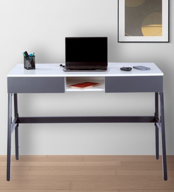 Austin Writing Table in Frosty White & Graphite Grey Finish