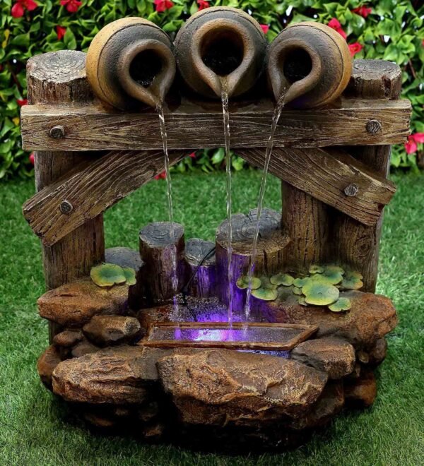 3 Pots Grey Sand Stone Indoor Water Fountain