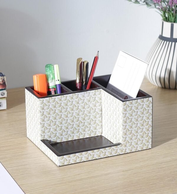 Brown White Gold Print MDF Desk Organizer